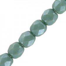 Czech Fire polished faceted glass beads 4mm Chalk white teal luster
